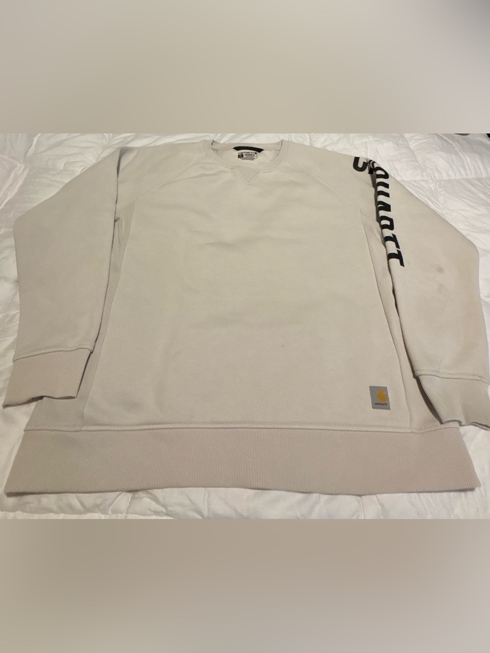 Carhartt Relaxed Fir Cream Color Sweatshirt with Arm Spellout Size XL (16-18)